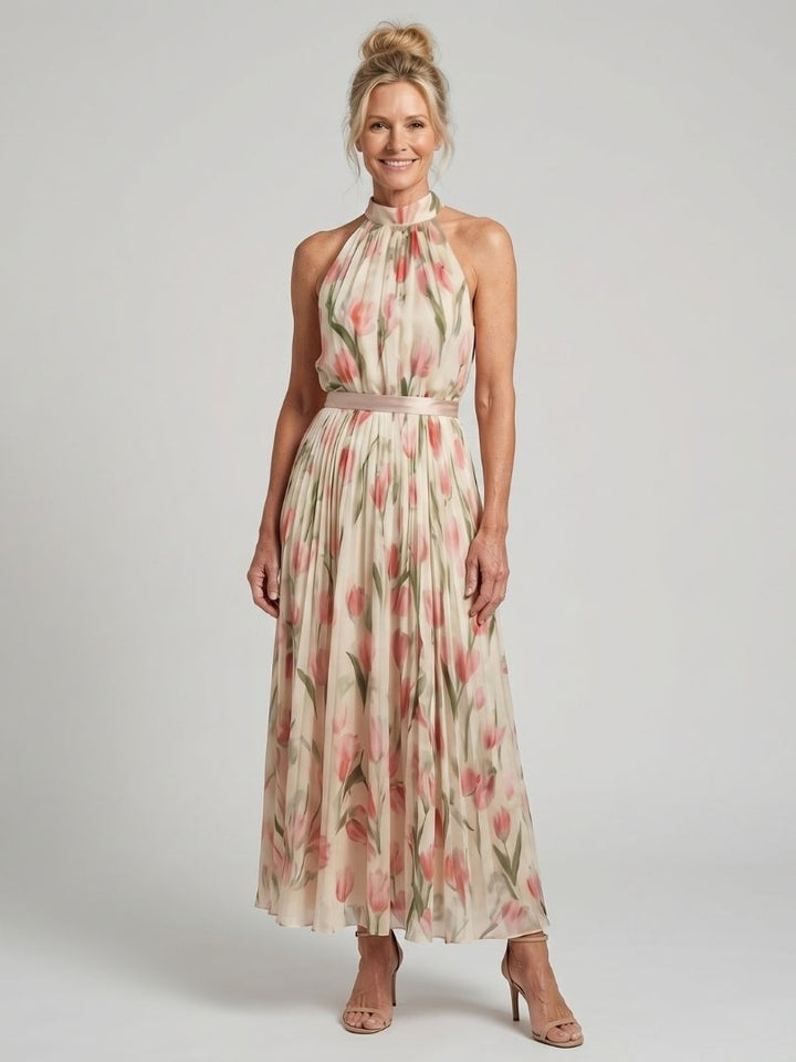 Women's Floral Halter Neck Midi Dress - Breezy Warm Weather Staple