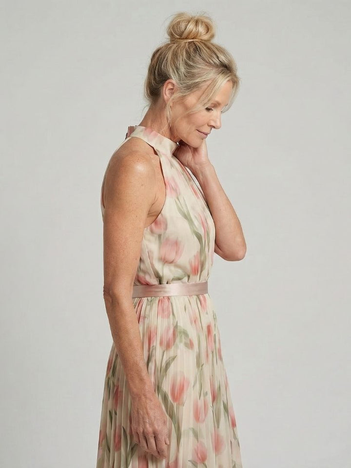 Women's Floral Halter Neck Midi Dress - Breezy Warm Weather Staple