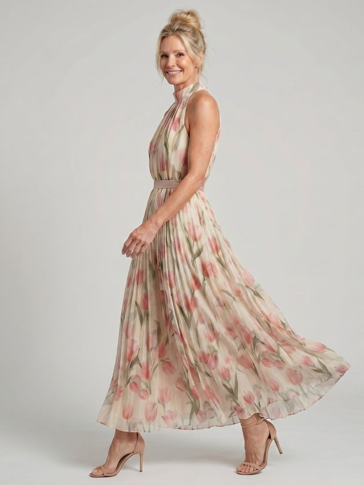 Women's Floral Halter Neck Midi Dress - Breezy Warm Weather Staple
