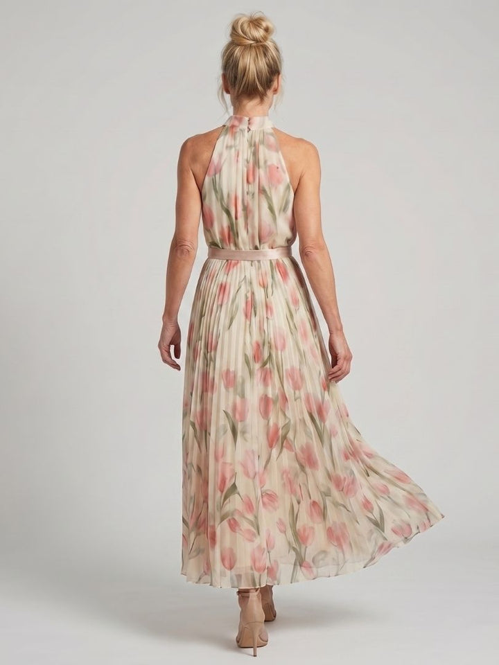 Women's Floral Halter Neck Midi Dress - Breezy Warm Weather Staple