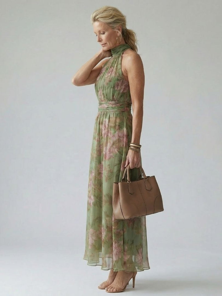 Women's Floral Gathered Halter Midi Dress - Effortless Summer Style
