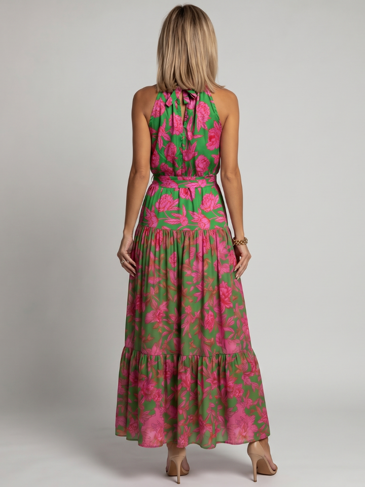 Women's Draped Halter Midi Dress - Effortless Warm-Weather Style