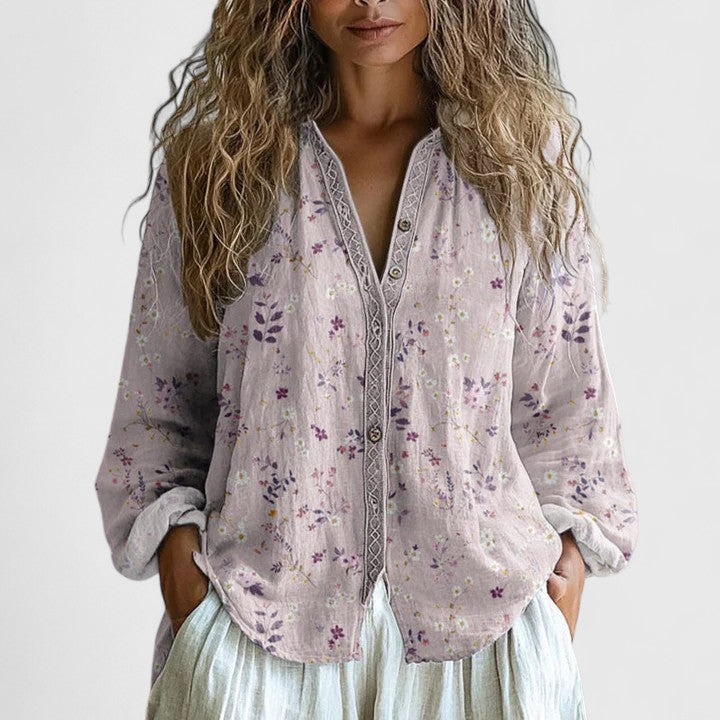 Women's Retro Leaf Print Blouse - Everyday Comfort
