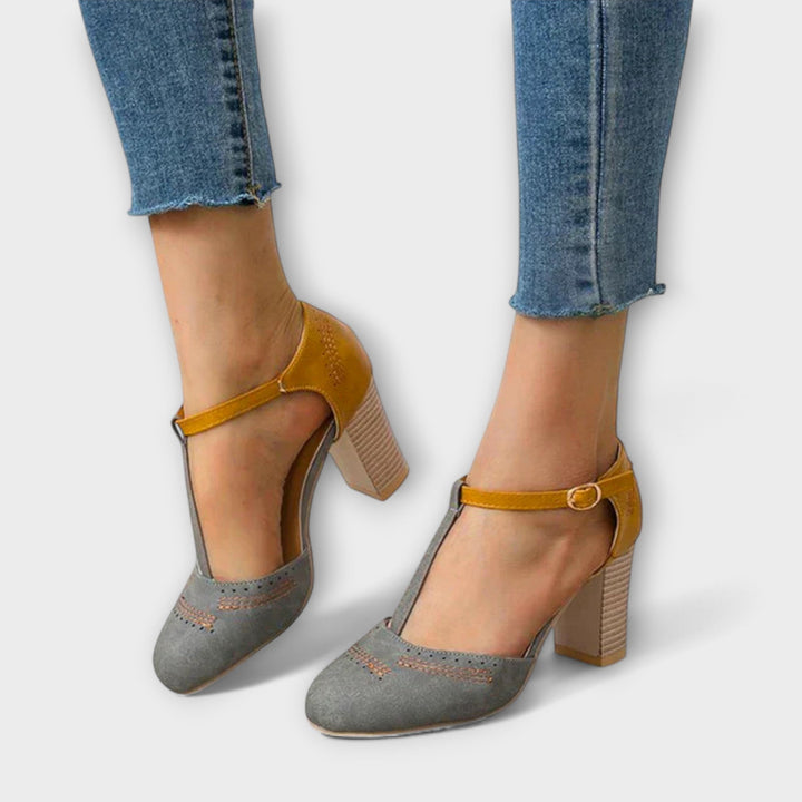 Women's Leather T-Strap Heels - Orthopedic Comfort