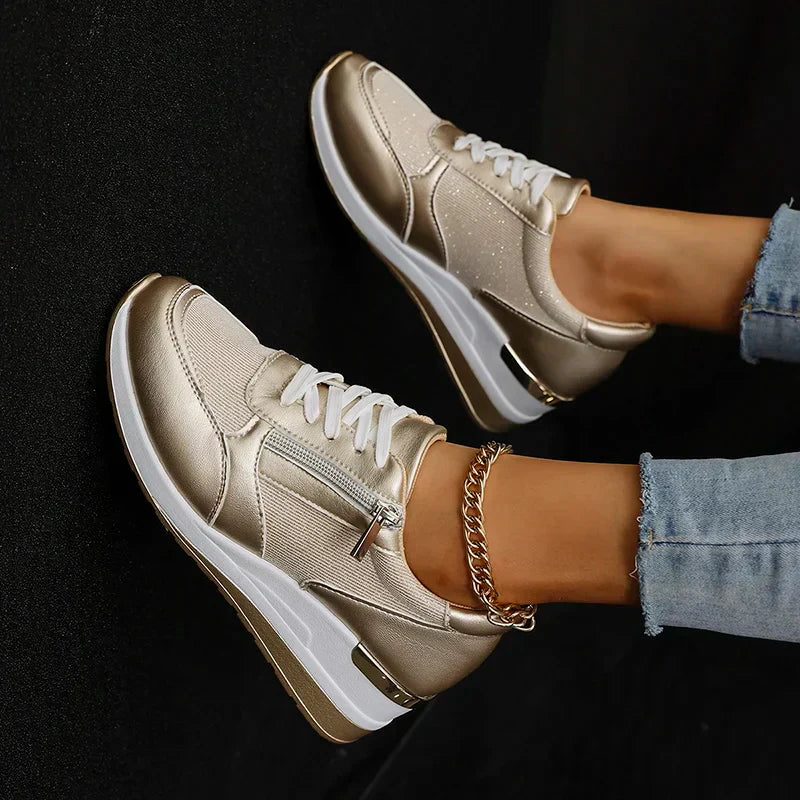 Women's Metallic Platform Sneakers - Sleek & Cushioned