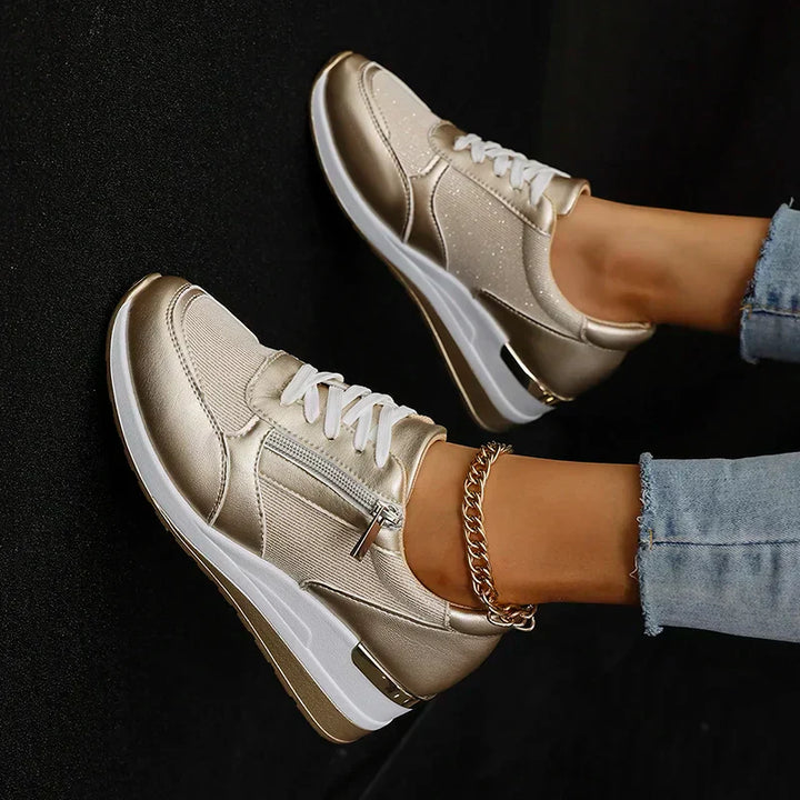 Women's Metallic Platform Sneakers - Sleek & Cushioned