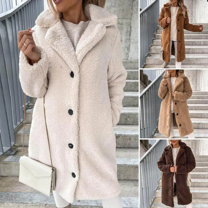 Women's Plush Long Elegant Coat - Cozy Winter Warmth