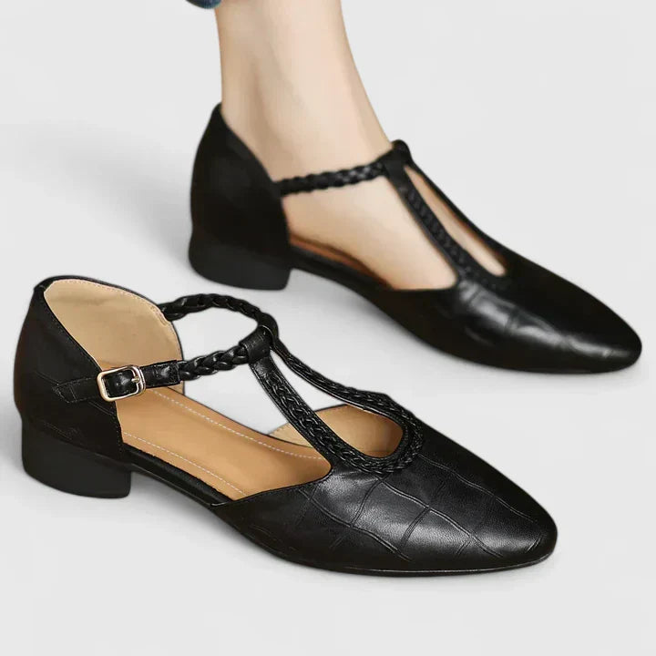 Women's Elegant T-Strap Flats - Vintage Charm with Modern Comfort