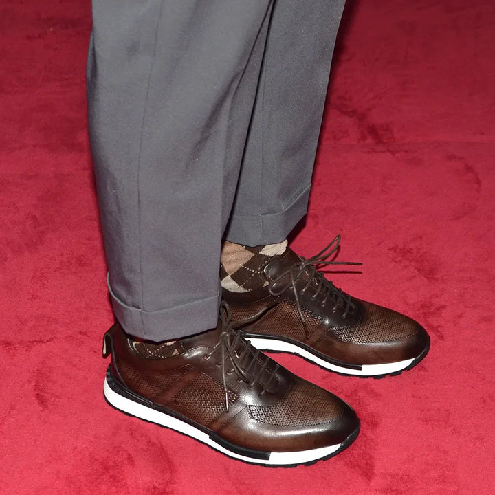 Men's Woven Leather Sneakers – Hand-Burnished Smart-Casual Trainers