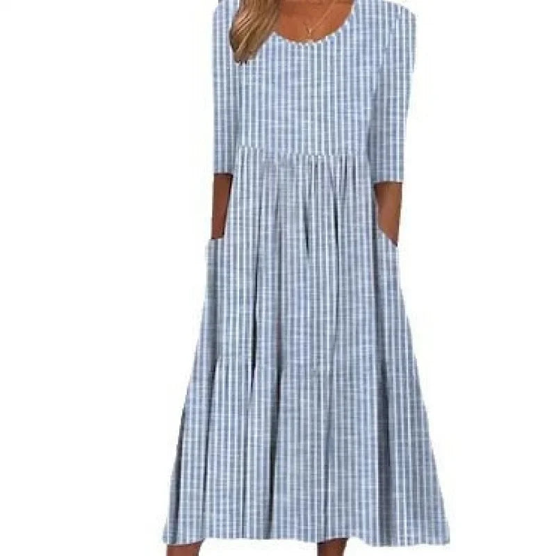 Women's Striped Cotton Midi Dress - Effortless Summer Elegance