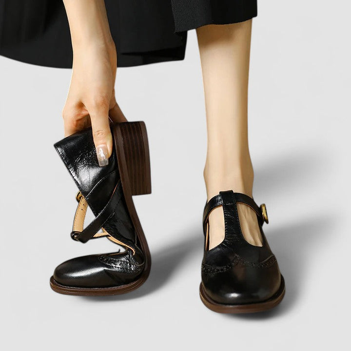 Women's Leather T-Strap Mary Jane Shoes - Classic & Comfortable