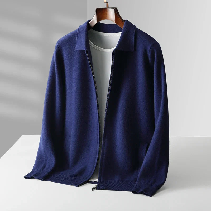 Men's Cashmere Zip Cardigan – Collared Knit with Pockets