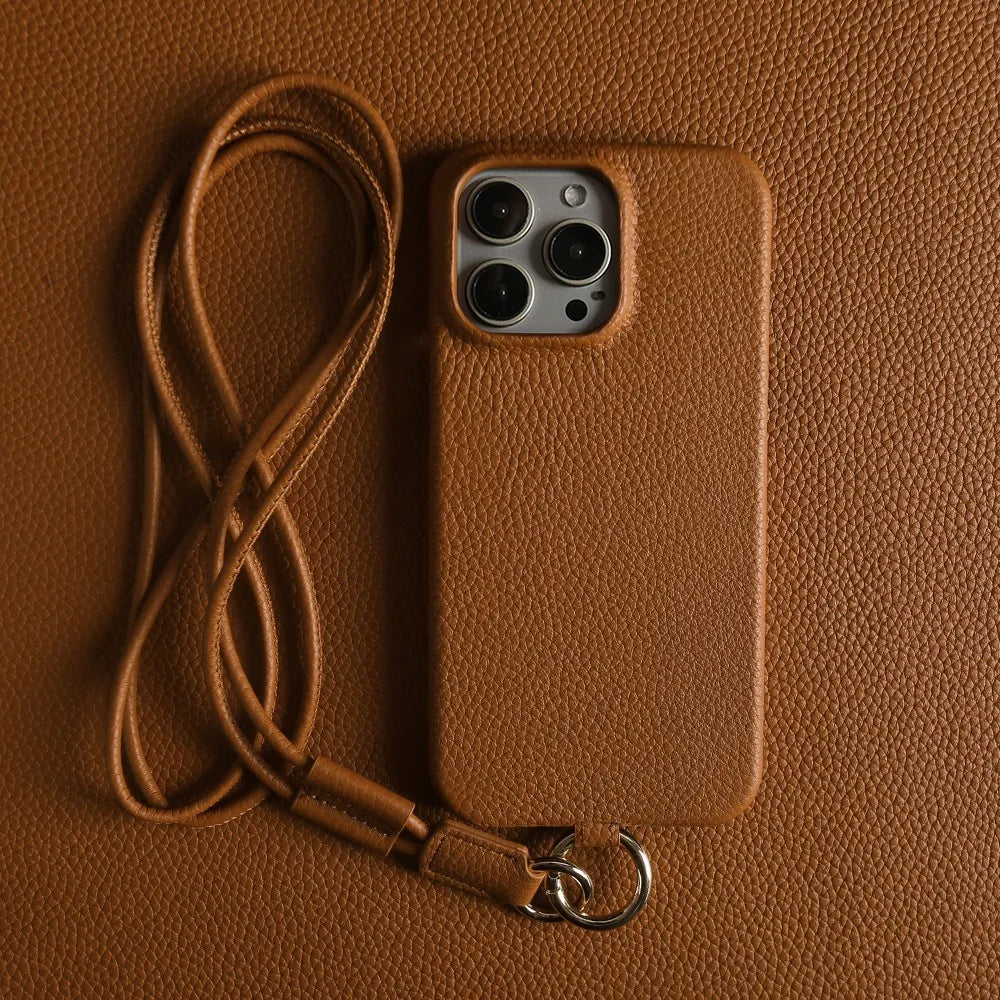 Genuine Leather Crossbody iPhone Case – Hands-Free Phone Cover