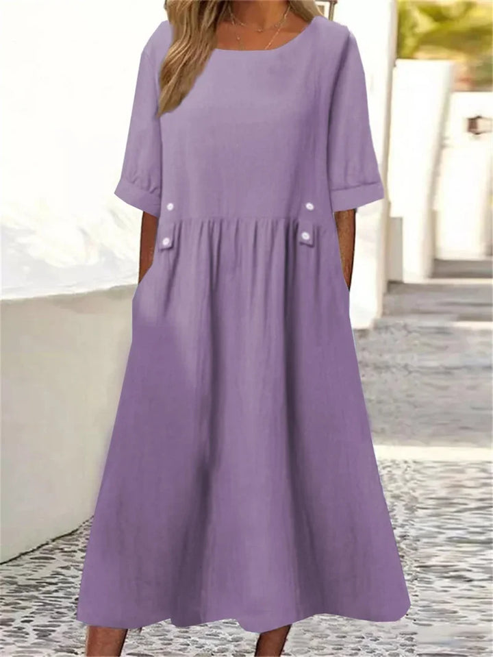 Women's Striped Cotton Midi Dress - Casual Elegance