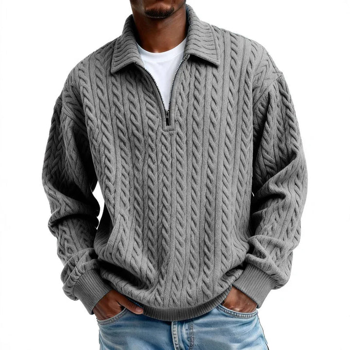 Men's Cable-Knit Quarter-Zip Jumper – Spread Collar Knitwear
