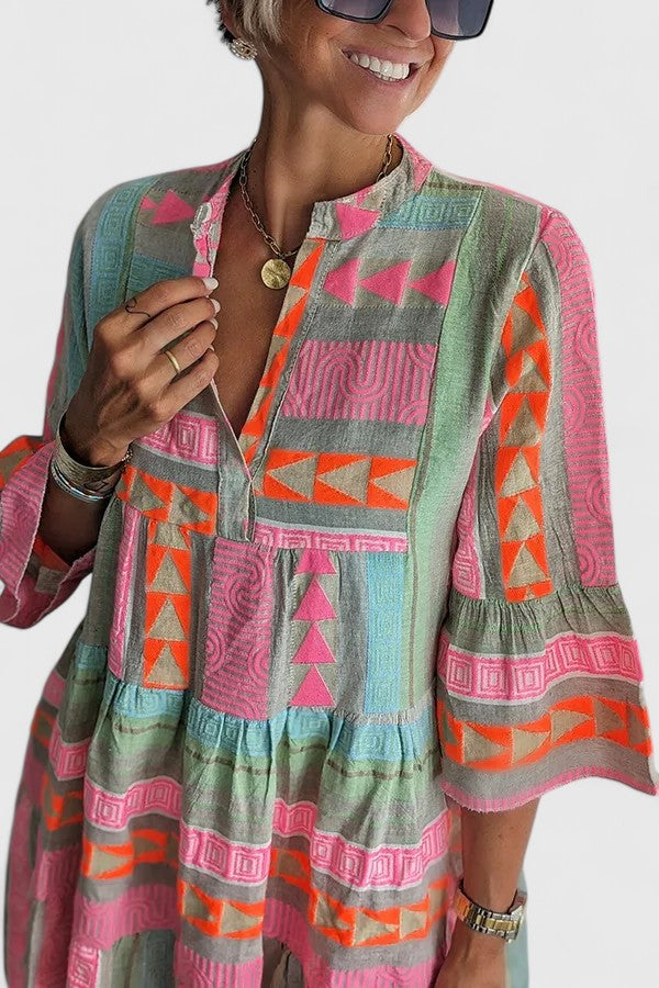 Women's Multicolor Boho Swing Dress - Effortless Everyday Charm