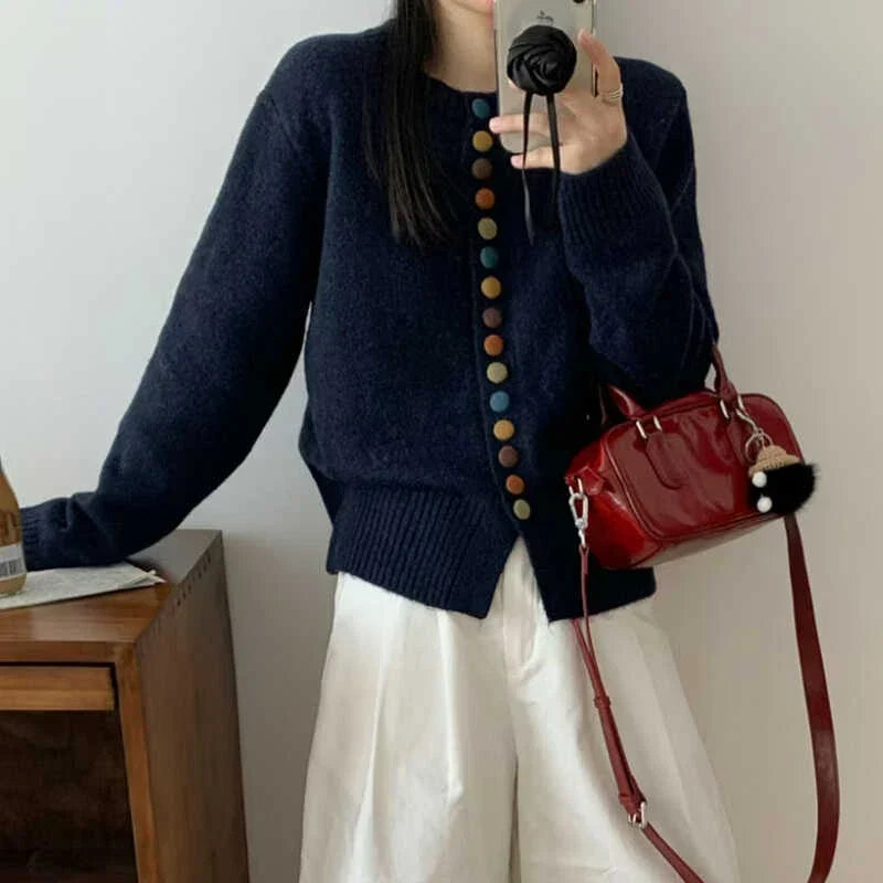 Women's Audrey Multicolor Button Knit Cardigan - Playful & Cozy