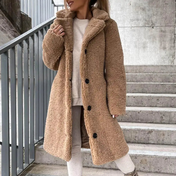 Women's Plush Long Elegant Coat - Cozy Winter Warmth