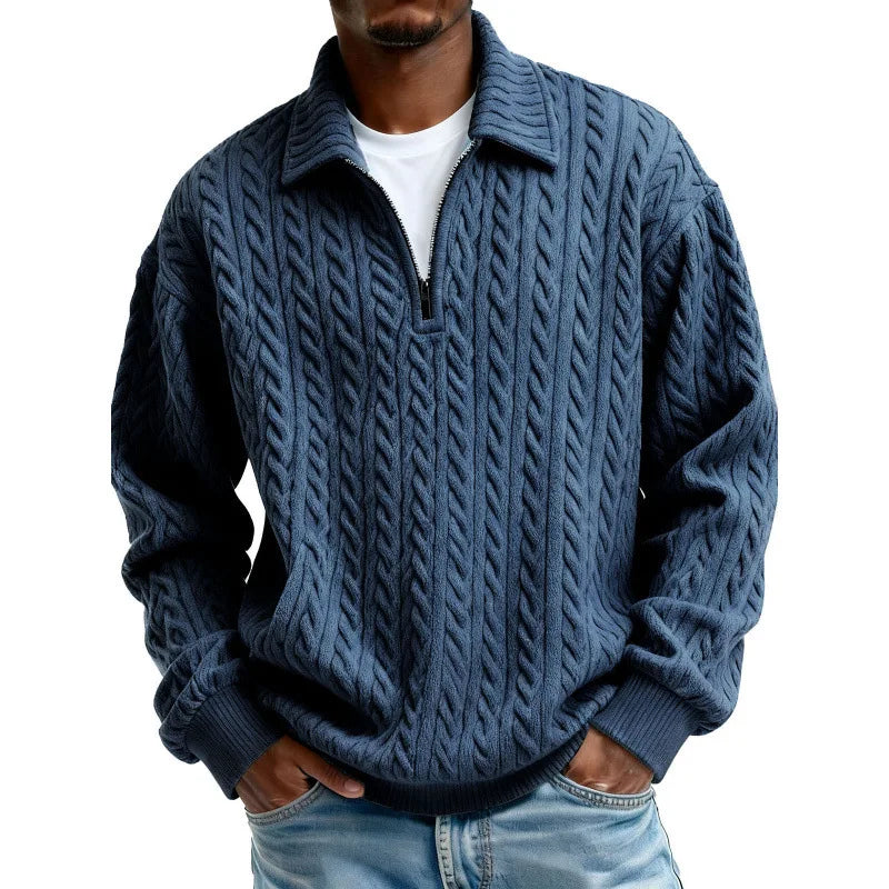 Men's Cable-Knit Quarter-Zip Jumper – Spread Collar Knitwear