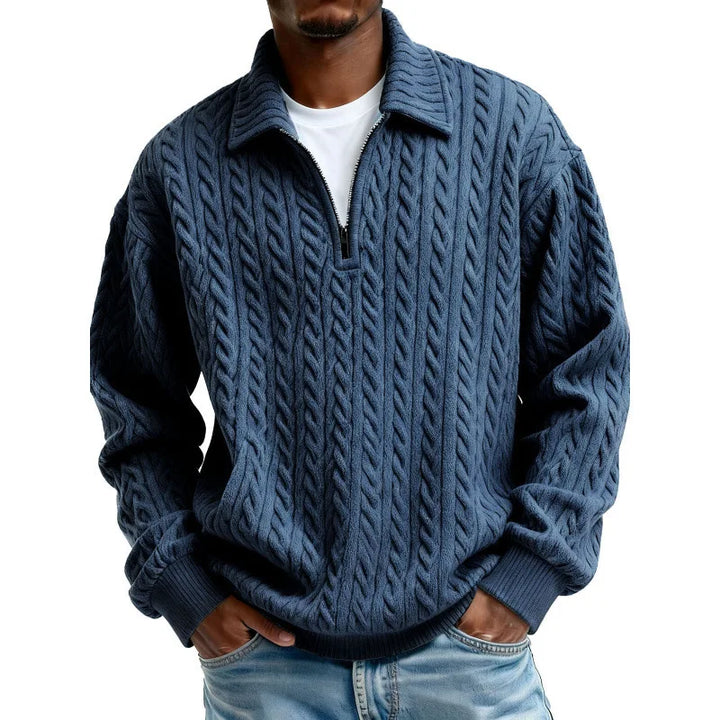 Men's Cable-Knit Quarter-Zip Jumper – Spread Collar Knitwear