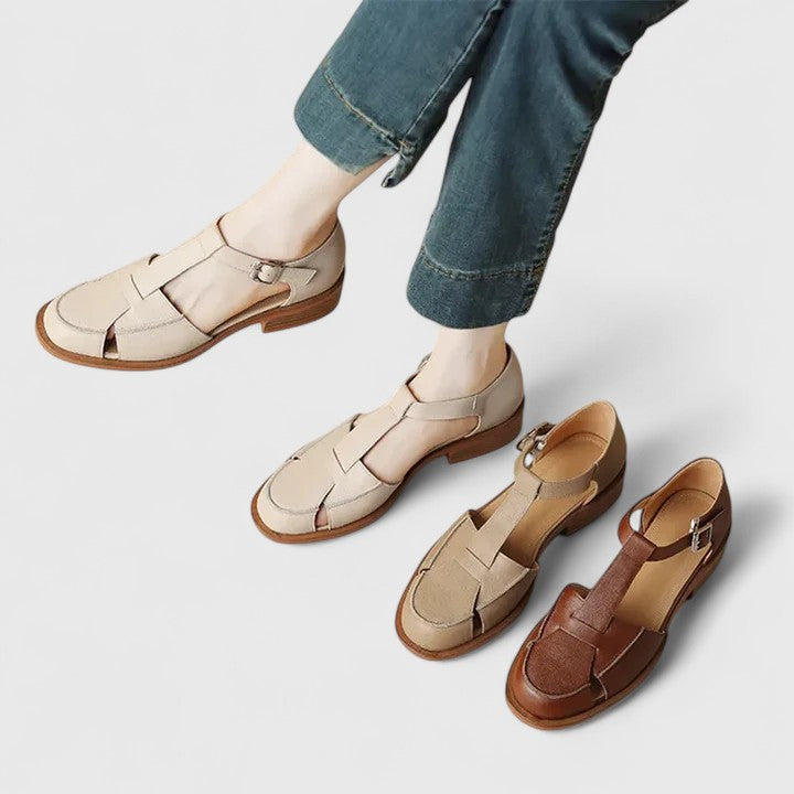 Women's Closed Toe T-Strap Wedge Sandals - Retro Elegance