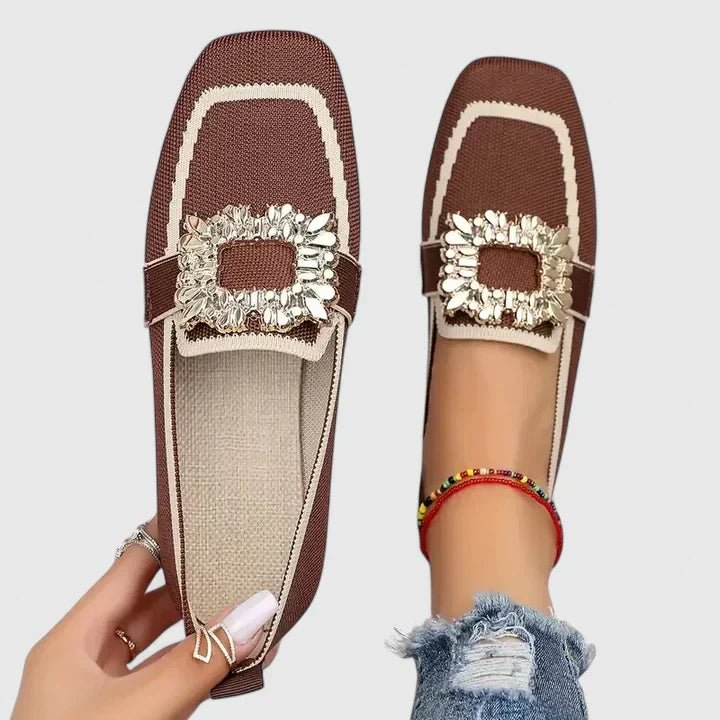Women's Embellished Square Toe Flats - Everyday Elegance