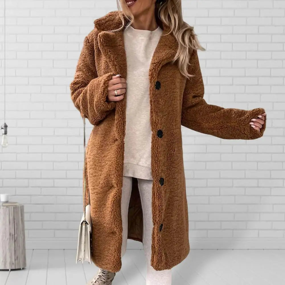 Women's Plush Long Elegant Coat - Cozy Winter Warmth