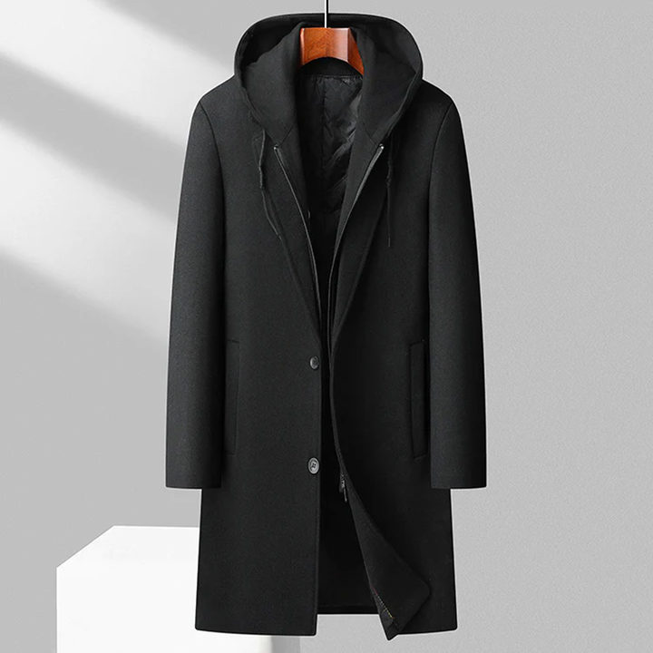 Men's Merino Wool Overcoat – Detachable Hood Winter Coat