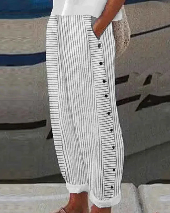 Women's Sharon Striped Button-Up Pants - Breezy Coastal Fit