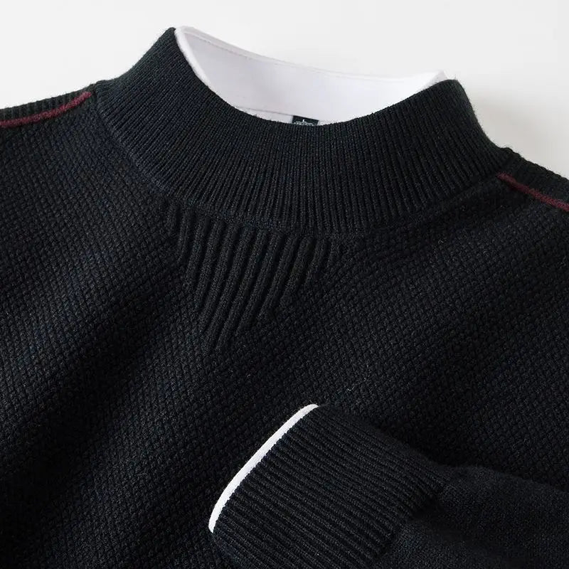 Men's Jacquard Knit Jumper – Textured Mock Neck Sweater