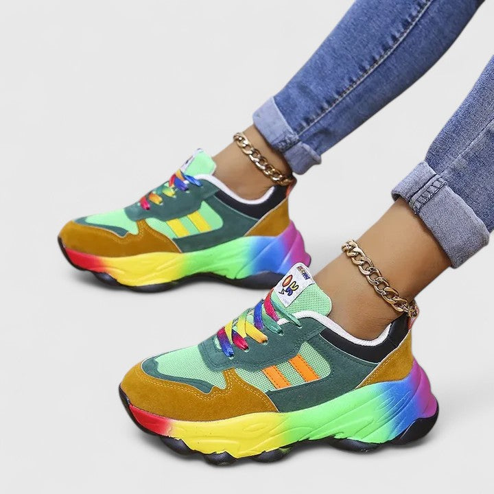 Women's Chunky Rainbow Platform Sneakers - Bold Color Block