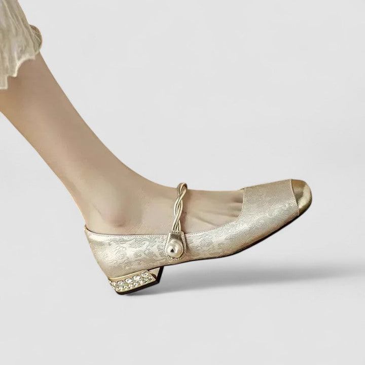 Women's Mary Jane Dress Shoes with Low Block Heel - Vintage Charm