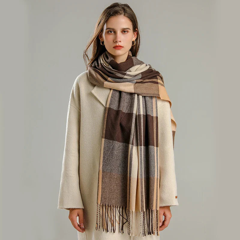 Unisex Cashmere Blend Plaid Scarf – Fringed Winter Accessory