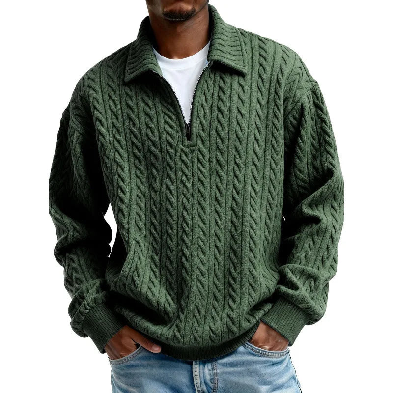 Men's Cable-Knit Quarter-Zip Jumper – Spread Collar Knitwear