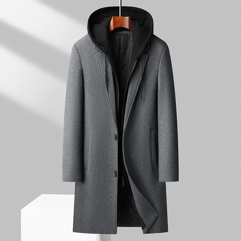 Men's Merino Wool Overcoat – Detachable Hood Winter Coat