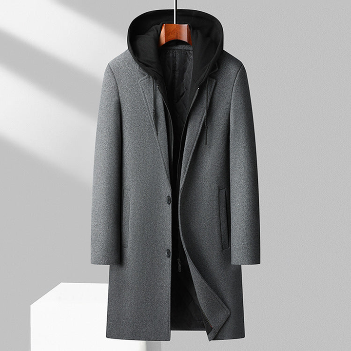 Men's Merino Wool Overcoat – Detachable Hood Winter Coat