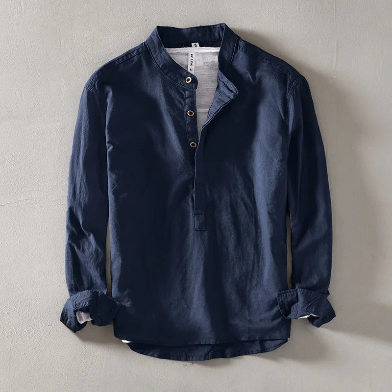 Men's Linen Blend Shirt – Relaxed Long Sleeve Summer Shirt