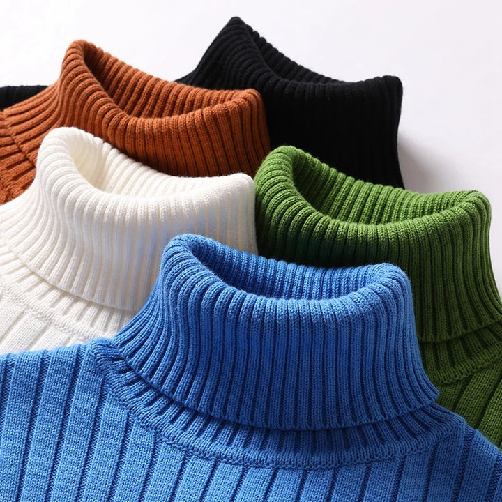 Men's Ribbed Knit Turtleneck Jumper – Heavy Roll Neck