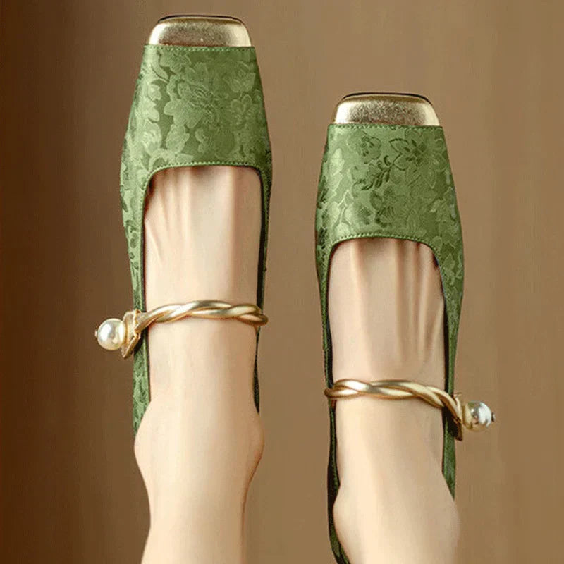 Women's Floral Embossed Square Toe Heels - Elegant Block Heel