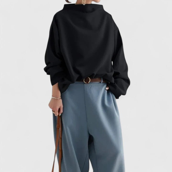 Women's Relaxed Drape Blouse – Wide Boat Neck & Flowy Fit