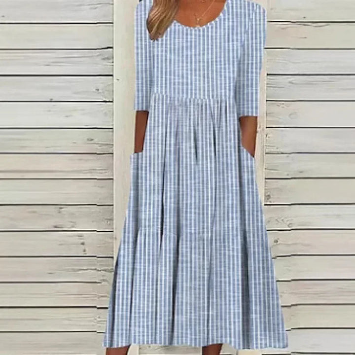 Women's Striped Cotton Midi Dress - Effortless Summer Elegance