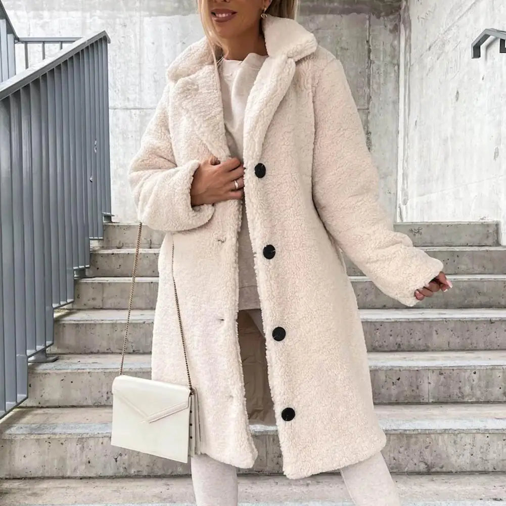Women's Plush Long Elegant Coat - Cozy Winter Warmth