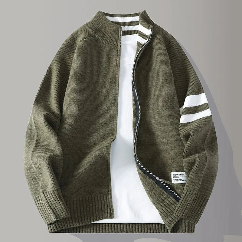 Men's Wool-Blend Zip Sweater - Varsity Knit Jumper Layer
