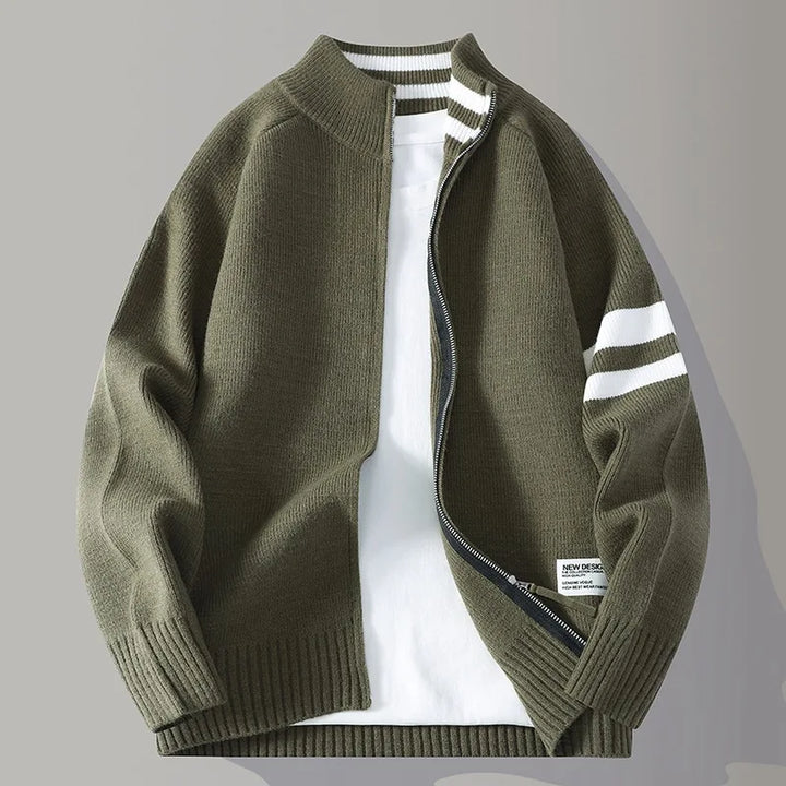 Men's Wool-Blend Zip Sweater - Varsity Knit Jumper Layer