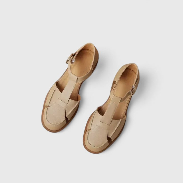 Women's Closed Toe T-Strap Wedge Sandals - Retro Elegance