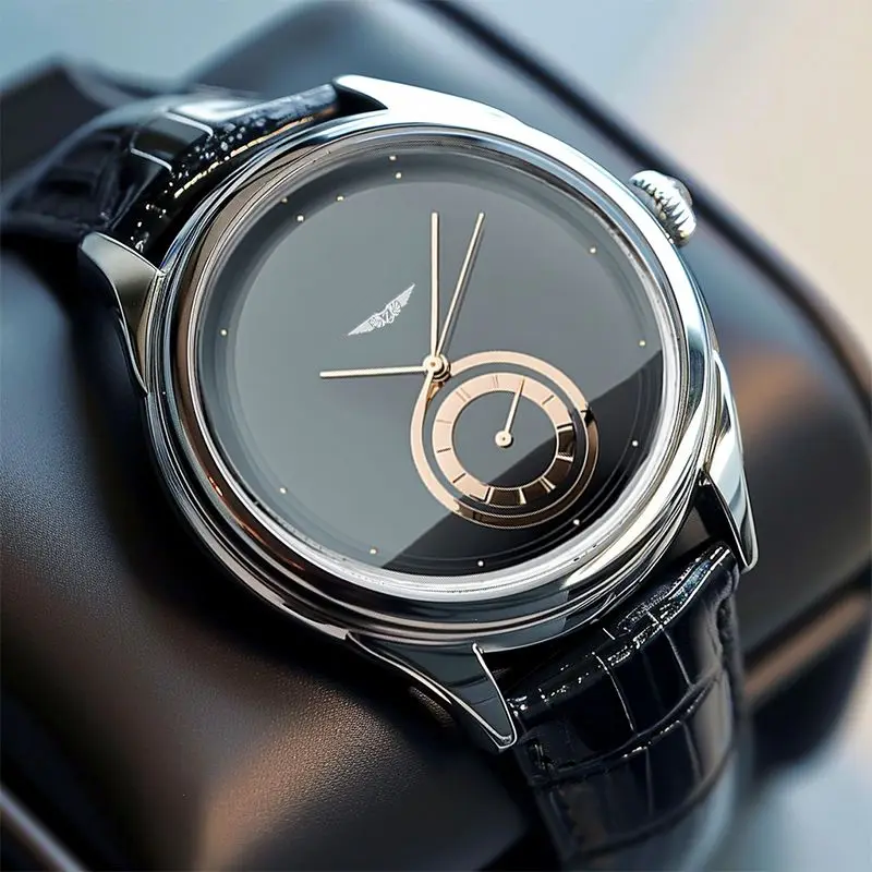 Men's Leather Strap Watch – Rose Gold Detail Quartz Dial