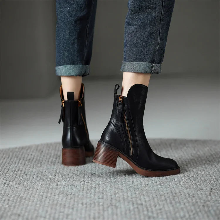 Women's Leather Ankle Boots - Timeless Elegance for Every Step