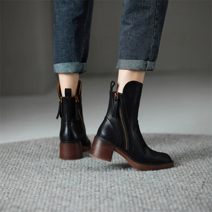Women's Leather Ankle Boots - Timeless Elegance for Every Step