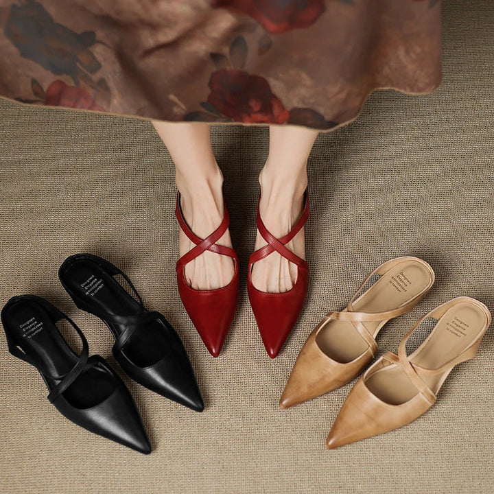 Siena Leather Cross-Strap Mules
