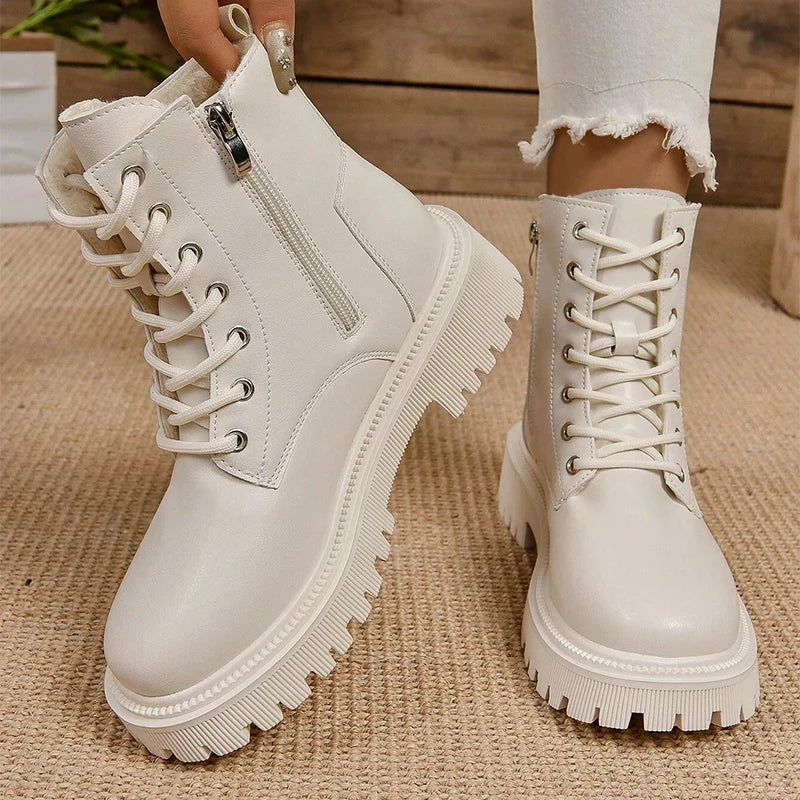 Women's Plush Lace-Up Ankle Boots - Cozy Winter Comfort